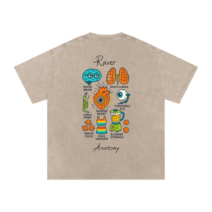 Raver Anatomy Oversized Vintage T-Shirt in Khaki Ash detail view by Rave Uniform