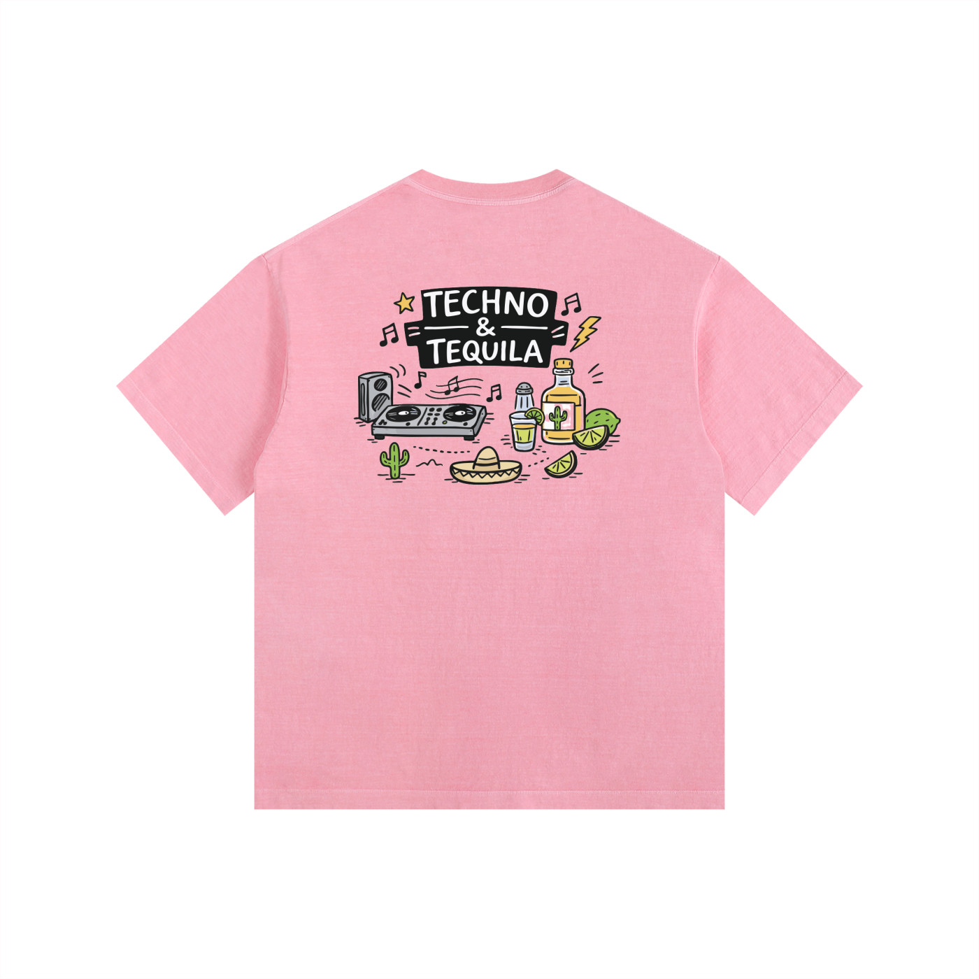 Techno & Tequila Oversized T-Shirt in Pink detail view by Rave Uniform
