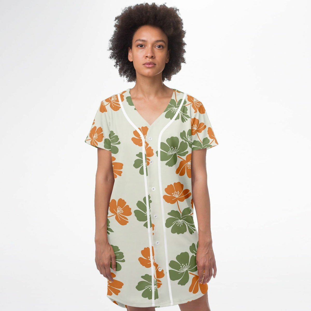 Floral Breeze Baseball Jersey Dress, front, on model