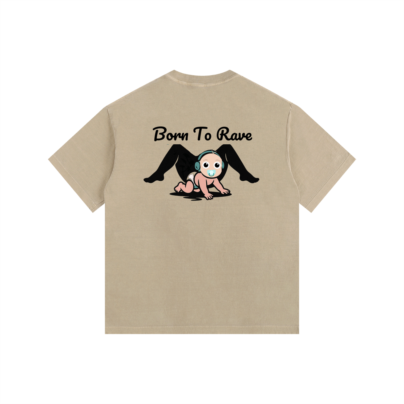 Born to Rave Oversized T-Shirt in Khaki alternate view by Rave Uniform