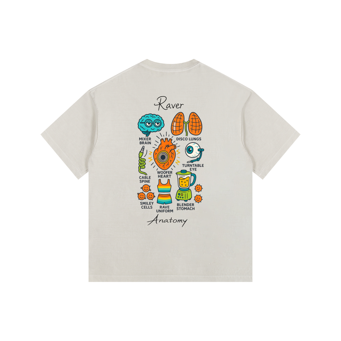 Raver Anatomy Oversized T-Shirt in Light Apricot alternate view by Rave Uniform