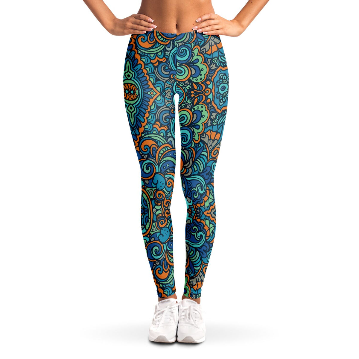 Tropical Island Leggings, front, on model