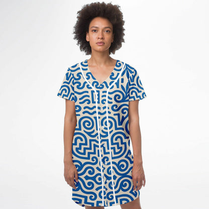 Greek Isles Baseball Jersey Dress, front, on model