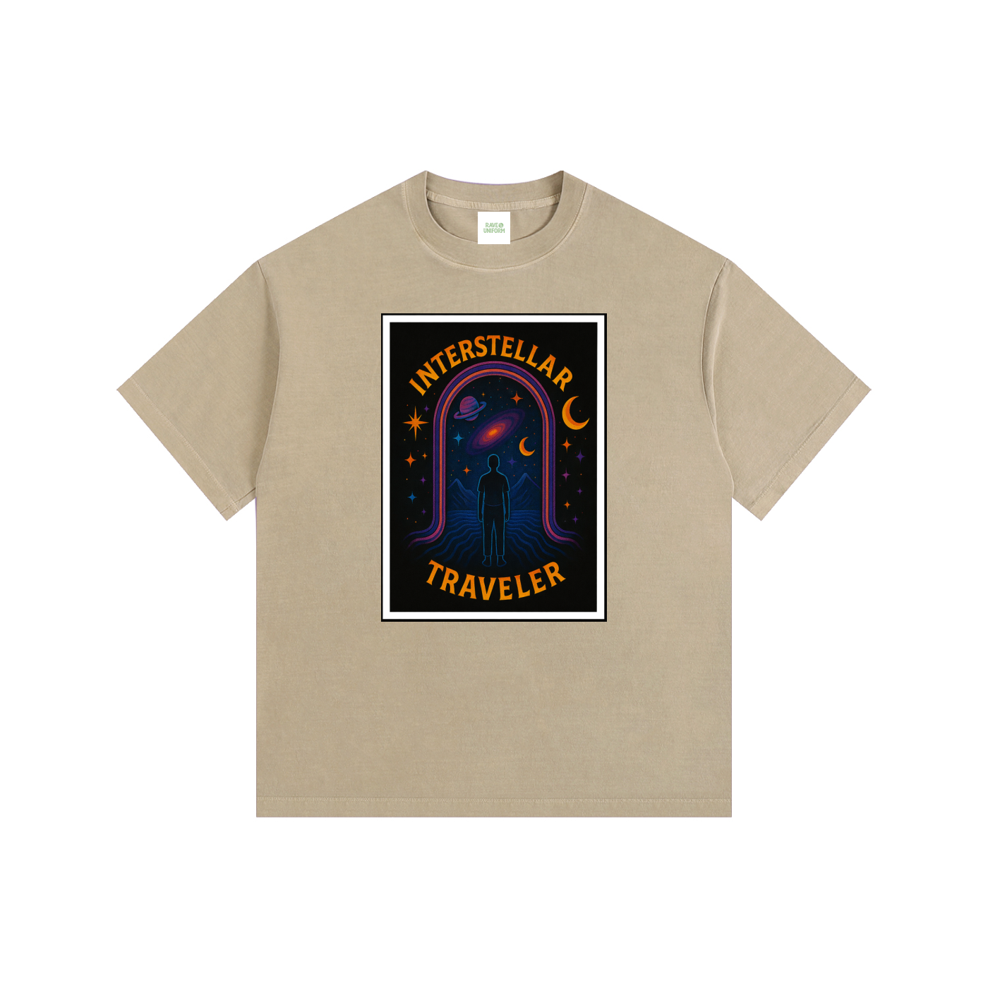 Interstellar Traveller Oversized T-Shirt in Khaki by Rave Uniform