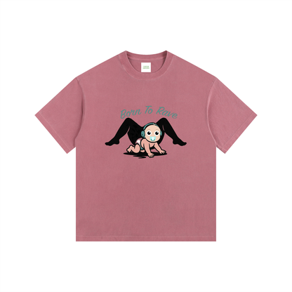 Born To Rave Oversized T-Shirt in Ancora Red detail view by Rave Uniform