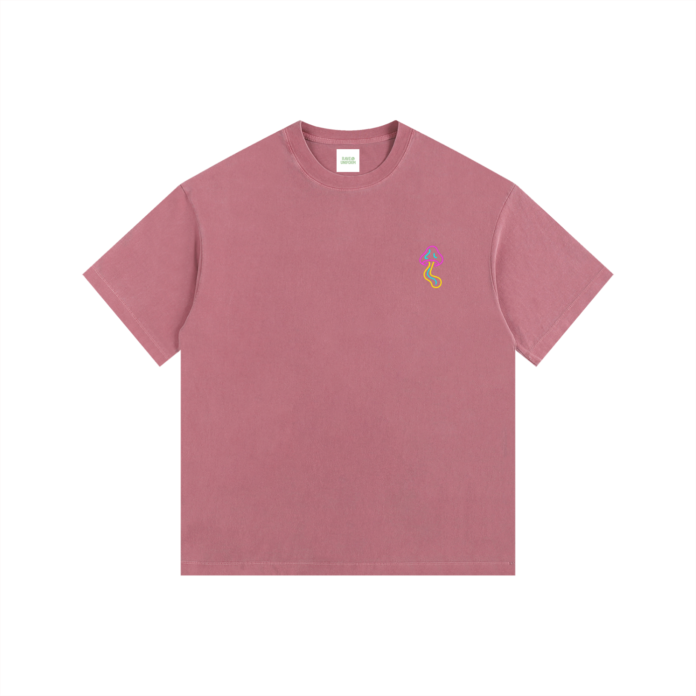 Glowing Mushroom Oversized T-Shirt in Ancora Red detail view by Rave Uniform