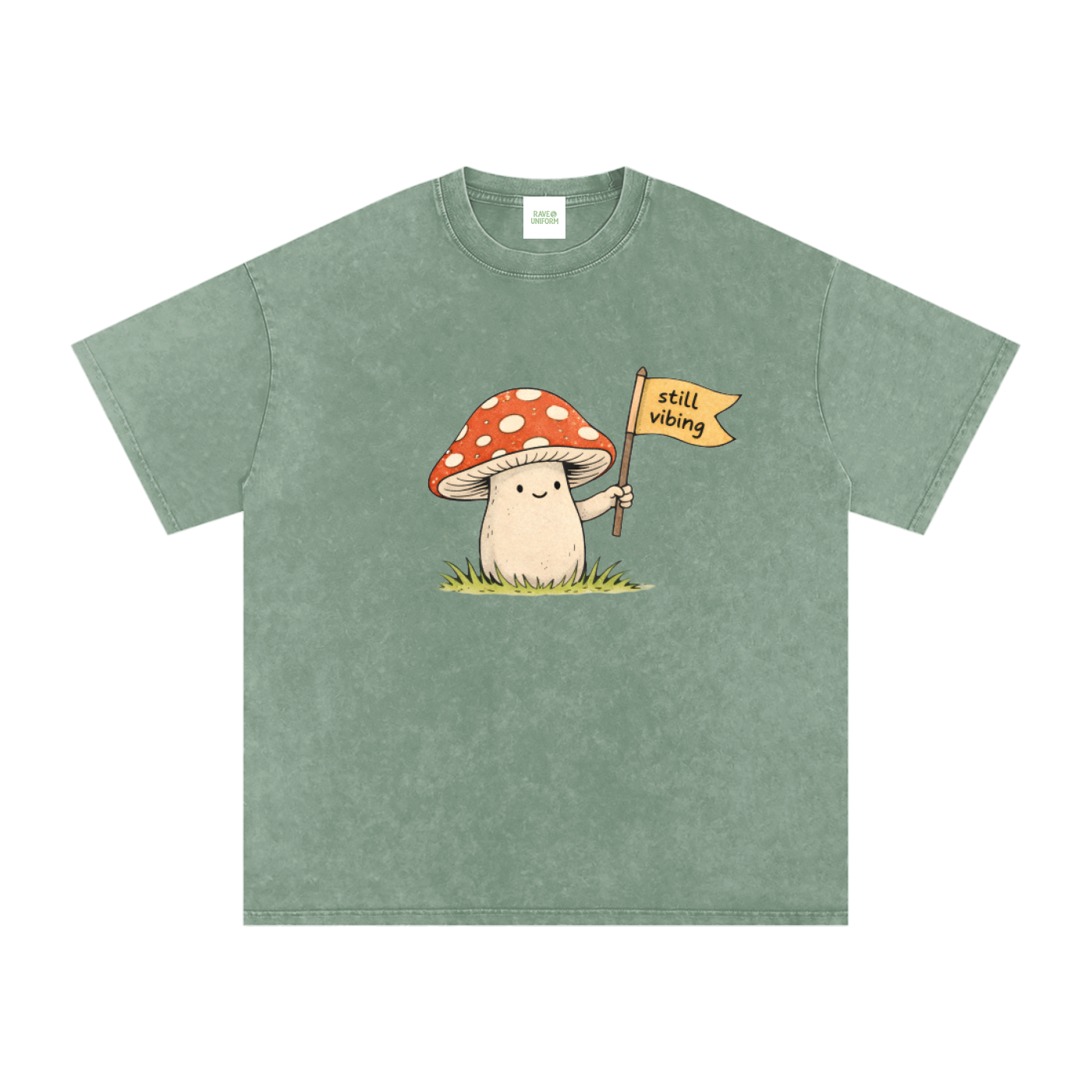 Still Vibin Oversized Vintage T-Shirt in Bean Green by Rave Uniform