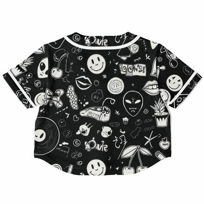Stoner Doodles Cropped Baseball Jersey, back, flat lay