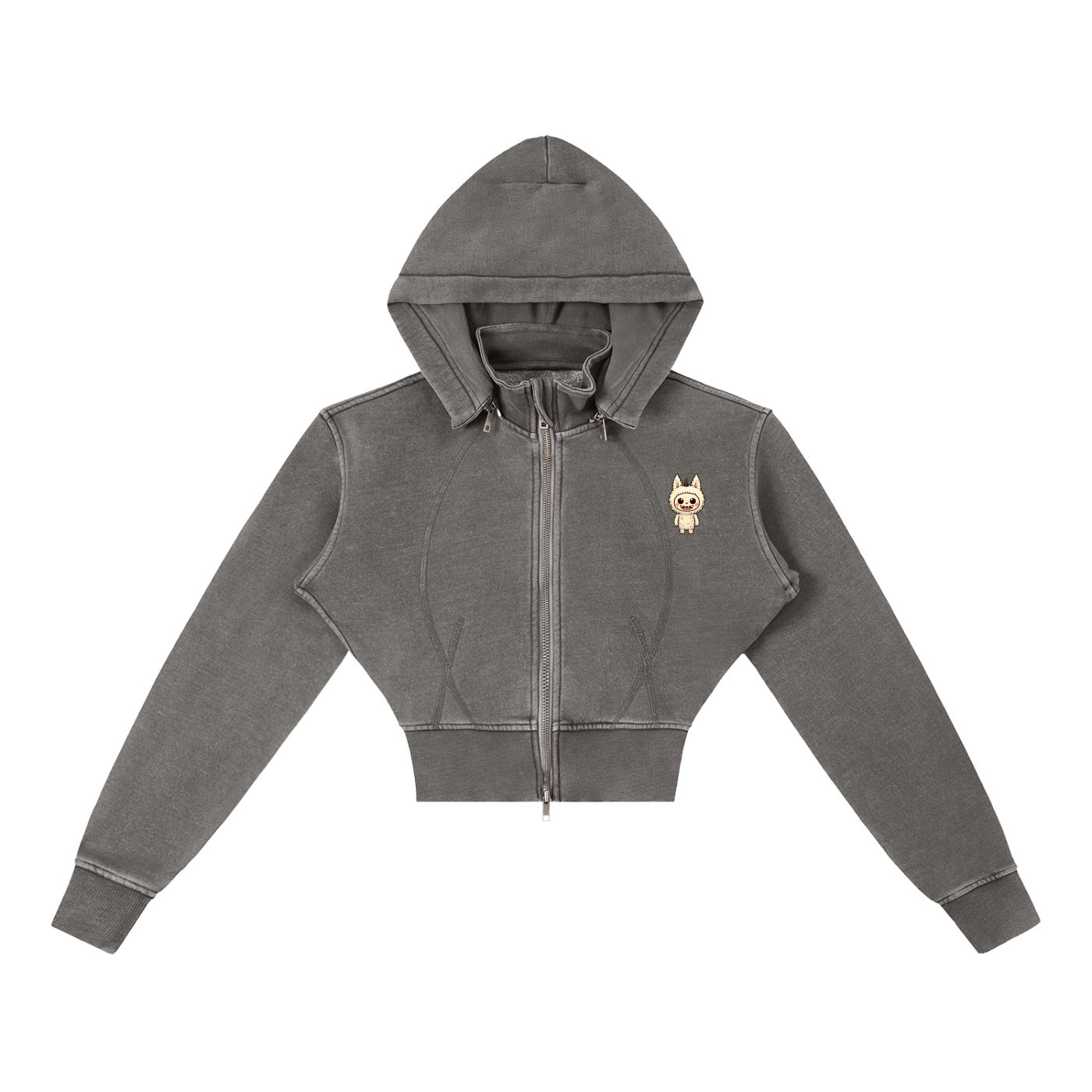 Labubu Cropped Fleece Hoodie in Dark Gray by Rave Uniform