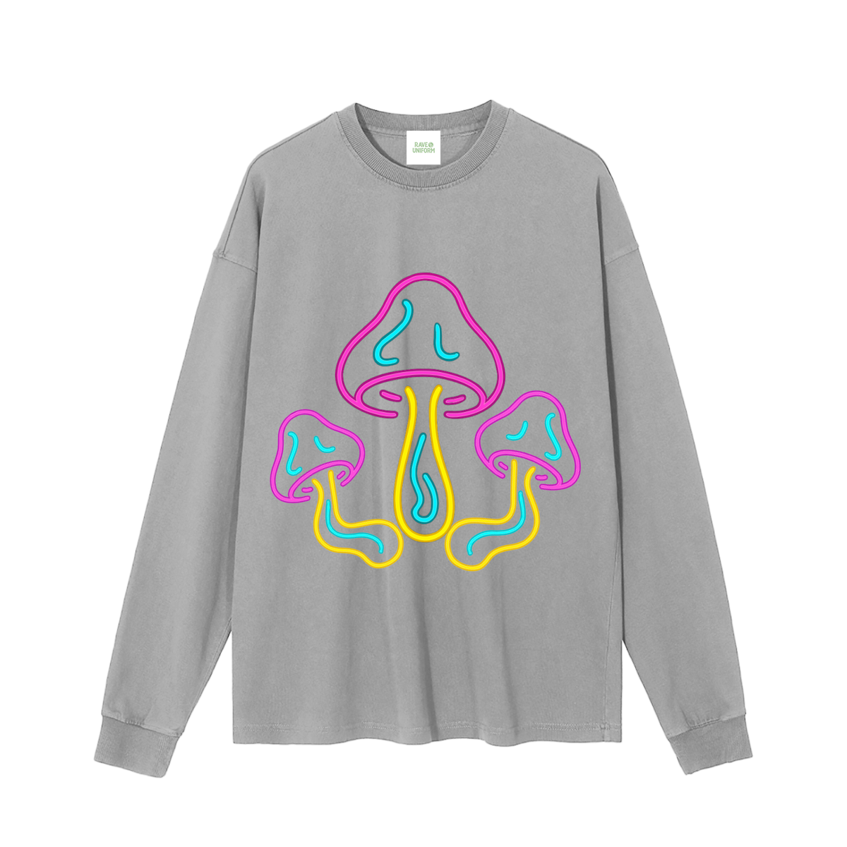 Glowing Mushroom Long Sleeve T-Shirt in Medium Gray by Rave Uniform
