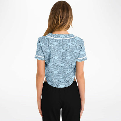 Geometric Cubes Cropped Baseball Jersey, back, on model