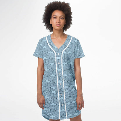 Geometric Cubes Baseball Jersey Dress, front, on model