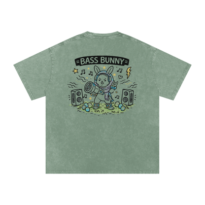 Bass Bunny Oversized Vintage T-Shirt in Bean Green alternate view by Rave Uniform