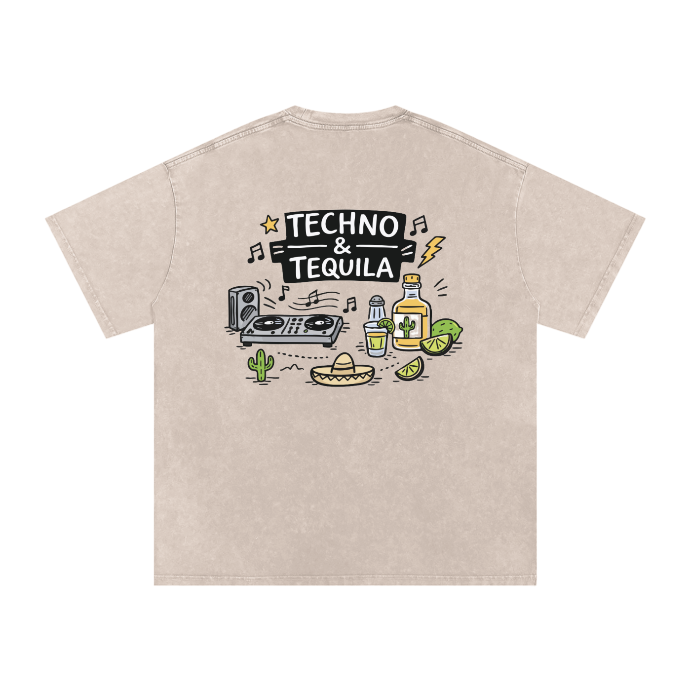 Techno & Tequila Vintage Oversized T-Shirt - Rave Streetwear View