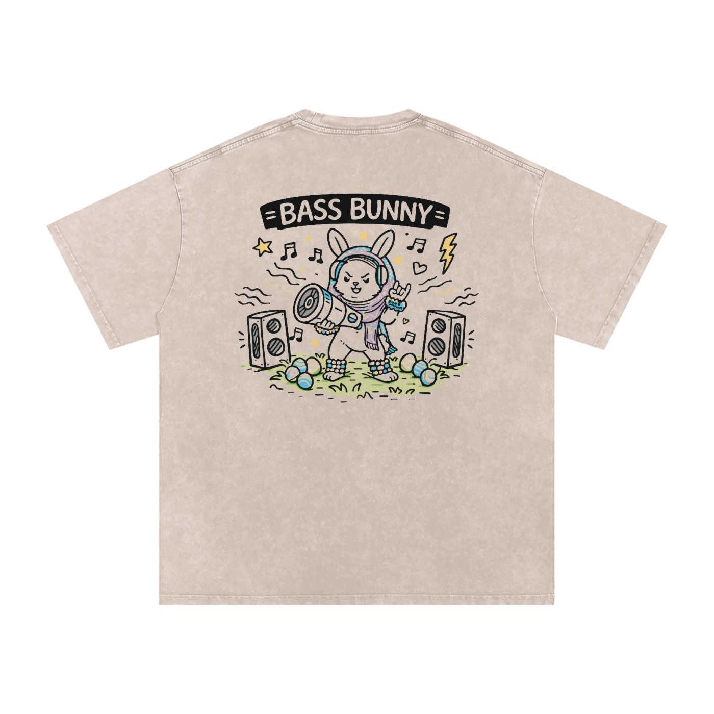Bass Bunny Oversized Vintage T-Shirt in Apricot alternate view by Rave Uniform