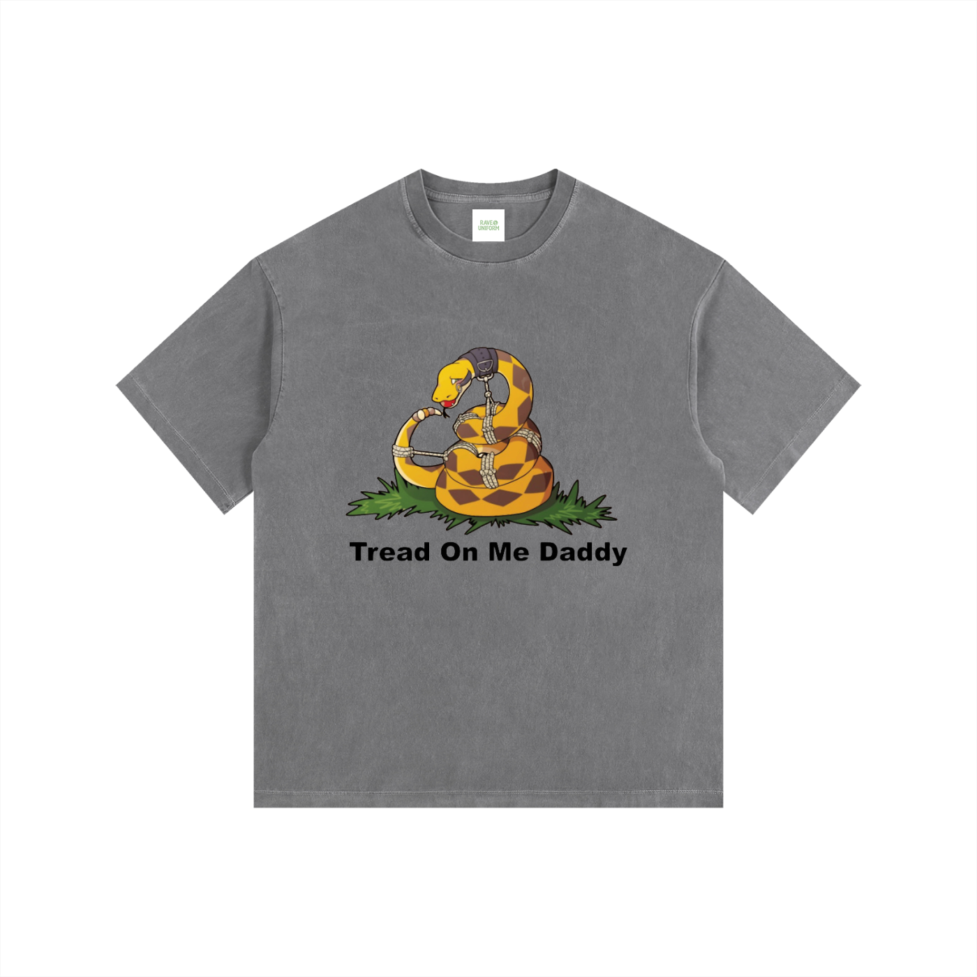 Tread On Me Daddy Oversized T-Shirt in Gray detail view by Rave Uniform