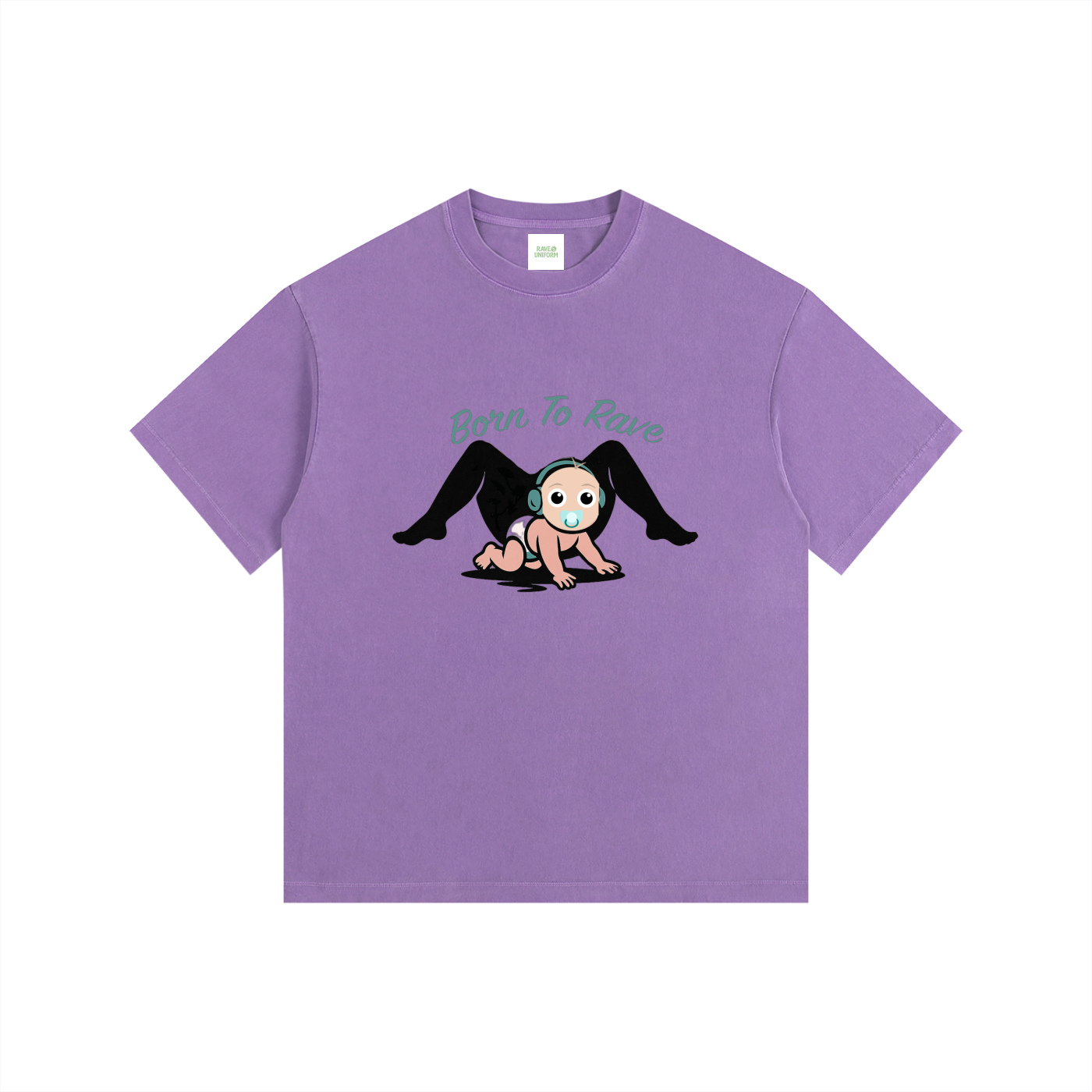 Born To Rave Oversized T-Shirt in Purple detail view by Rave Uniform