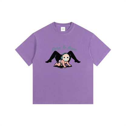 Born To Rave Oversized T-Shirt in Purple detail view by Rave Uniform