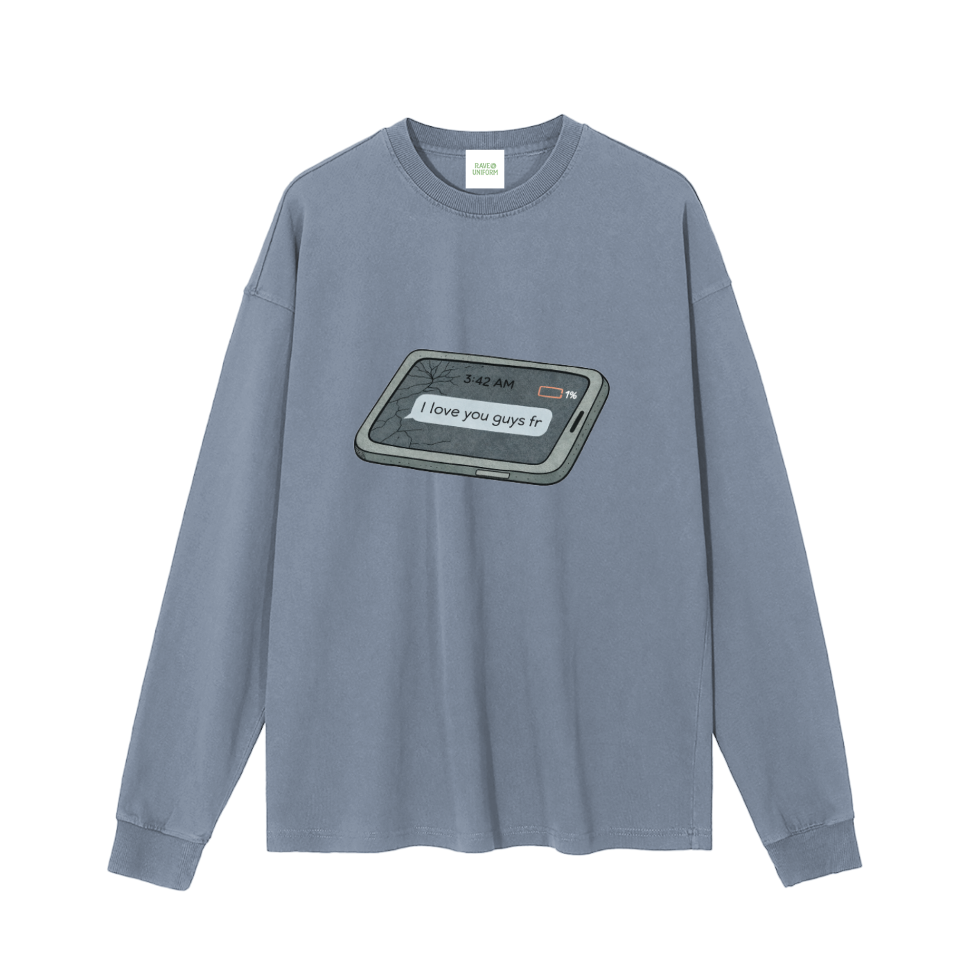 Love U Long Sleeve T-Shirt in Gray Blue by Rave Uniform
