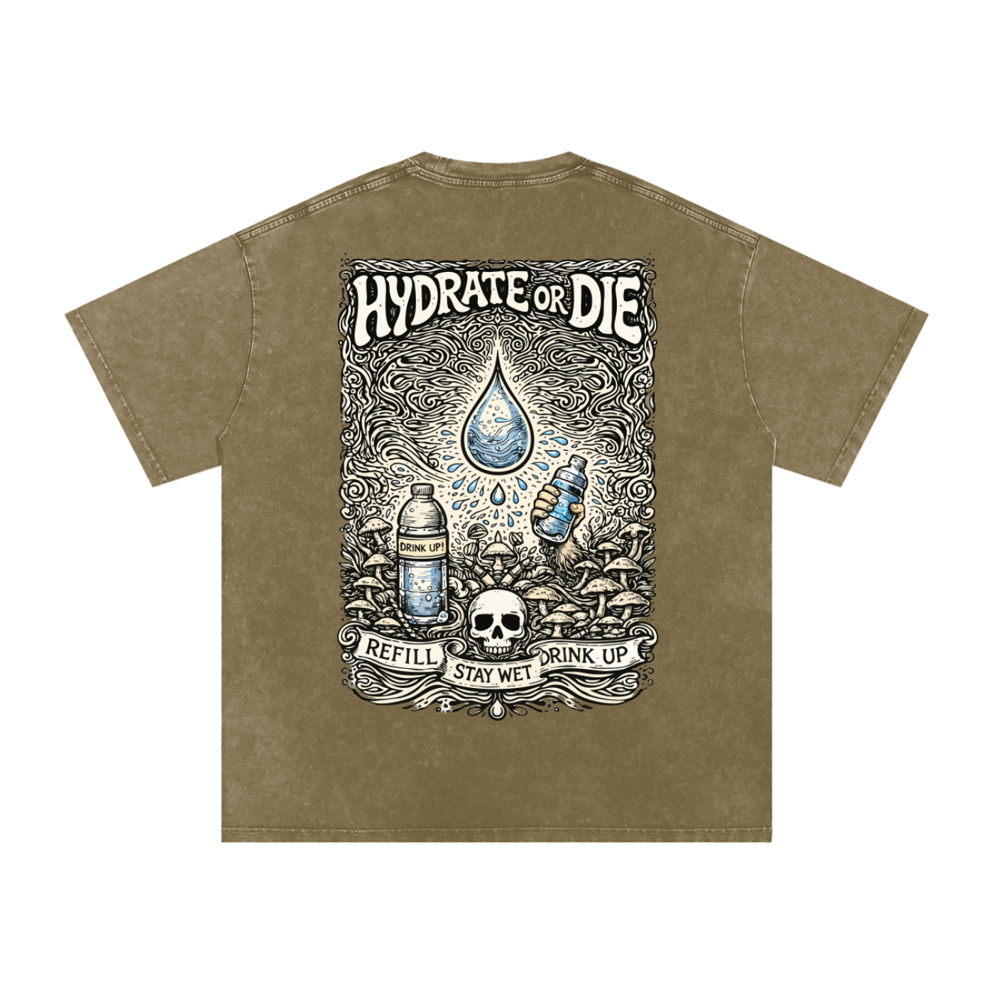 Stay Hydrate Oversized Vintage T-Shirt in Gray Green detail view by Rave Uniform