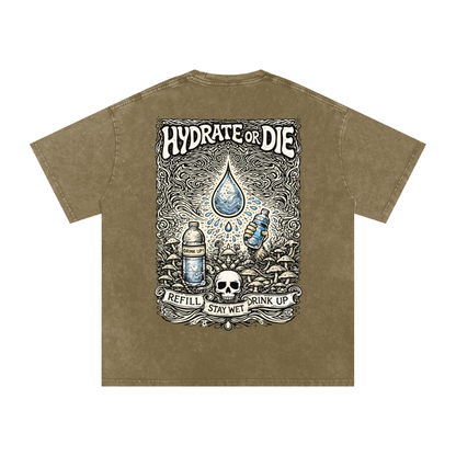 Stay Hydrate Oversized Vintage T-Shirt in Gray Green detail view by Rave Uniform
