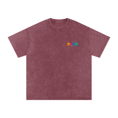 PLUR Oversized Vintage T-Shirt in Red detail view by Rave Uniform
