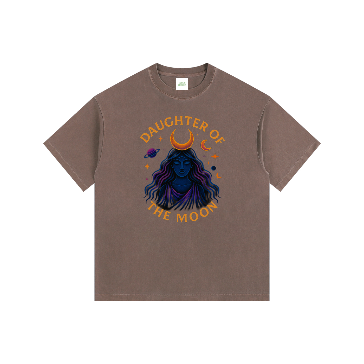 Daughter of The Moon Oversized T-Shirt in Coffee detail view by Rave Uniform