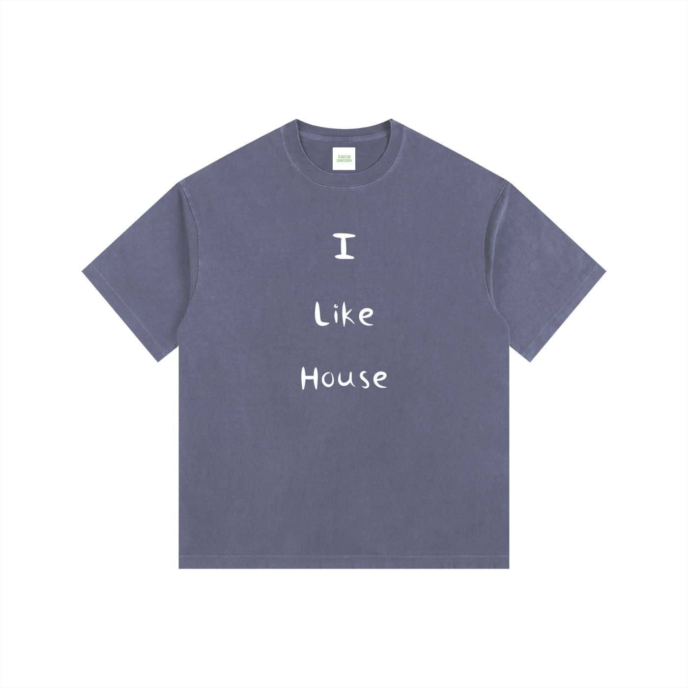 I Like House Oversized T-Shirt in Navy Blue detail view by Rave Uniform