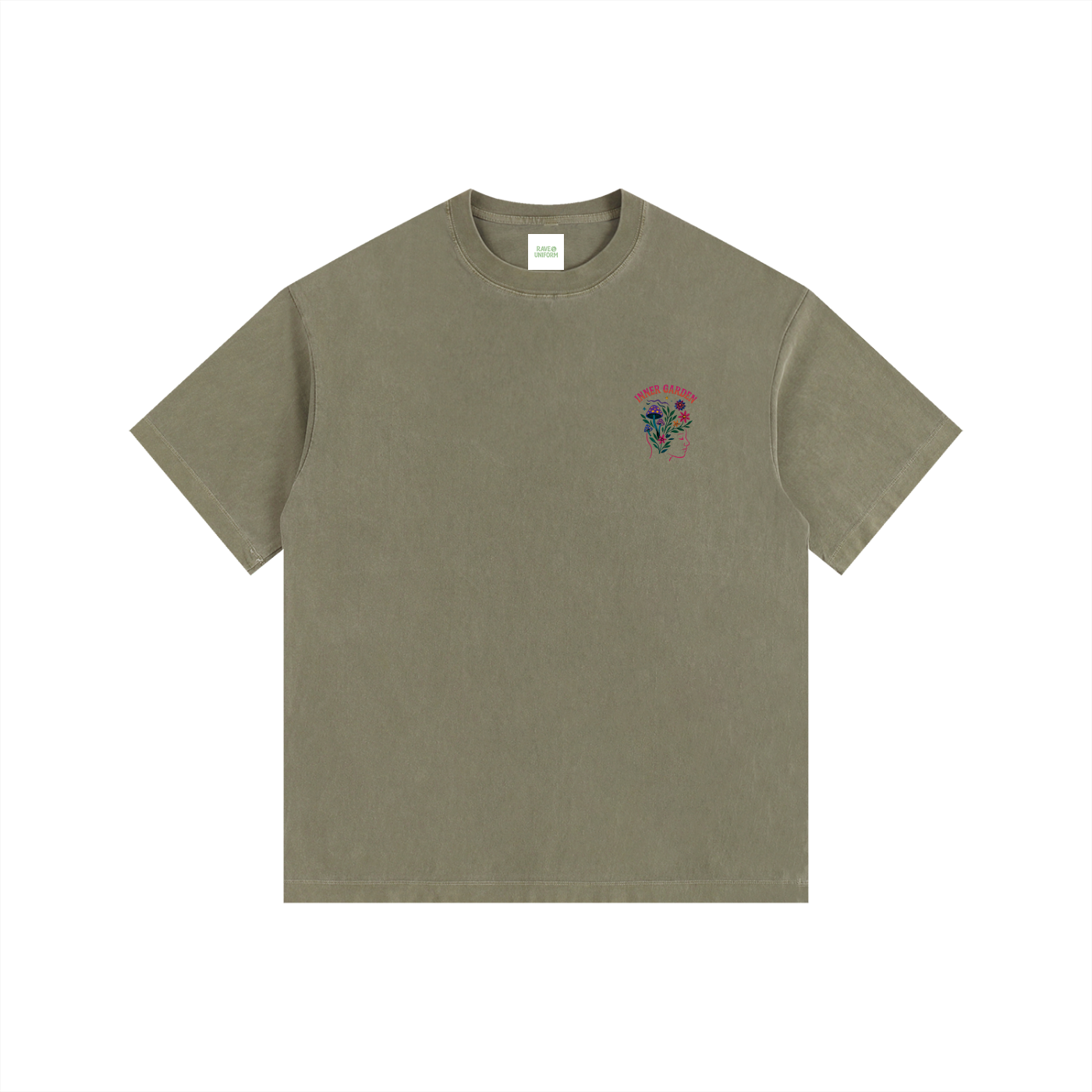 Inner Garden Oversized T-Shirt in Army Green by Rave Uniform