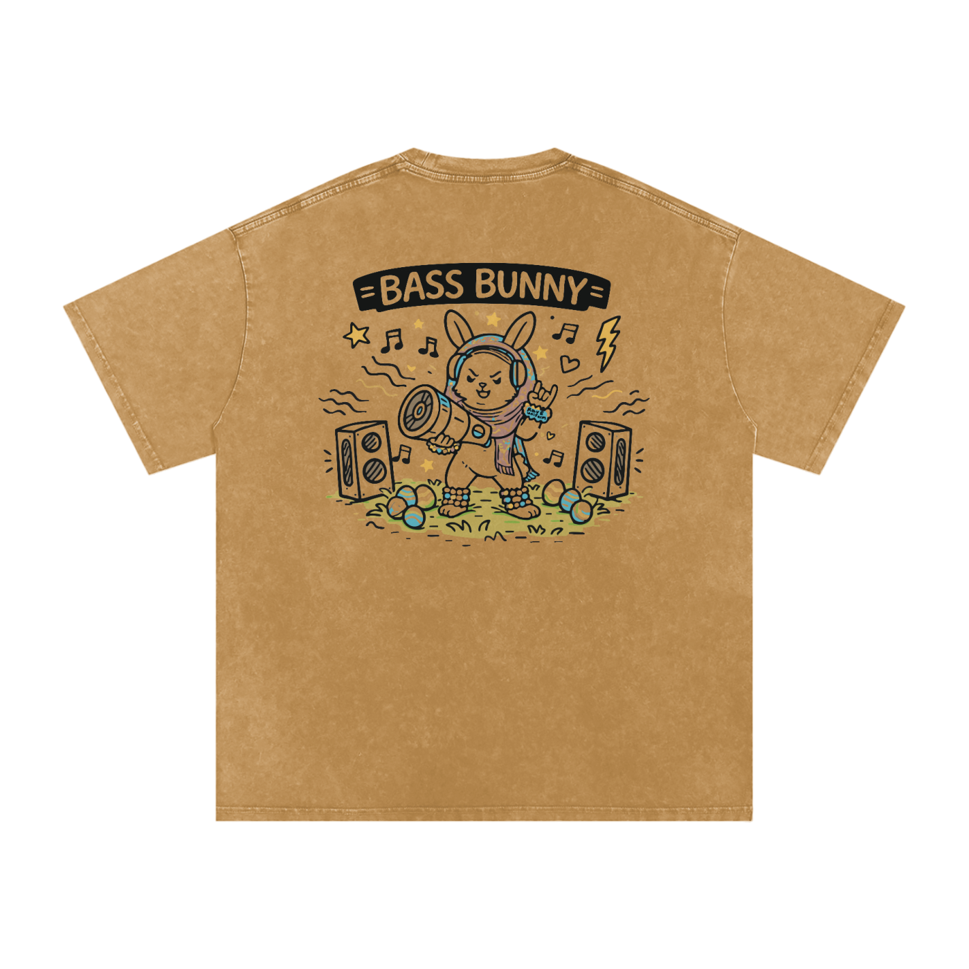Bass Bunny Oversized Vintage T-Shirt in Light Brown alternate view by Rave Uniform