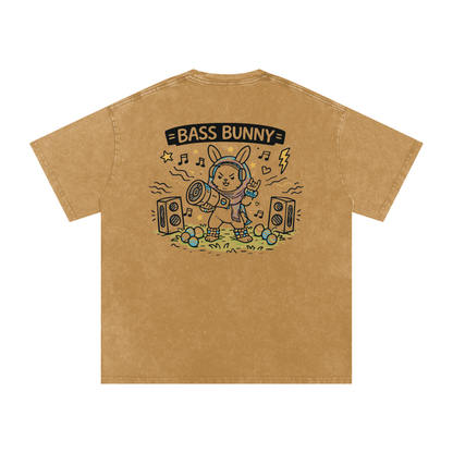 Bass Bunny Oversized Vintage T-Shirt in Light Brown alternate view by Rave Uniform