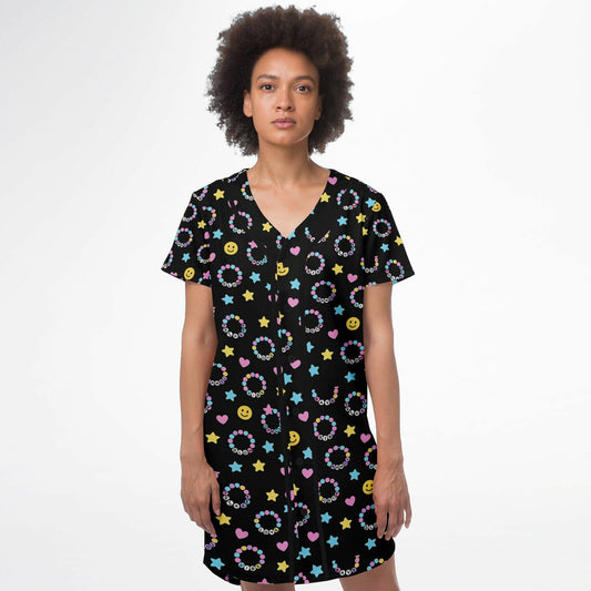Kandi Baseball Jersey Dress, front, on model