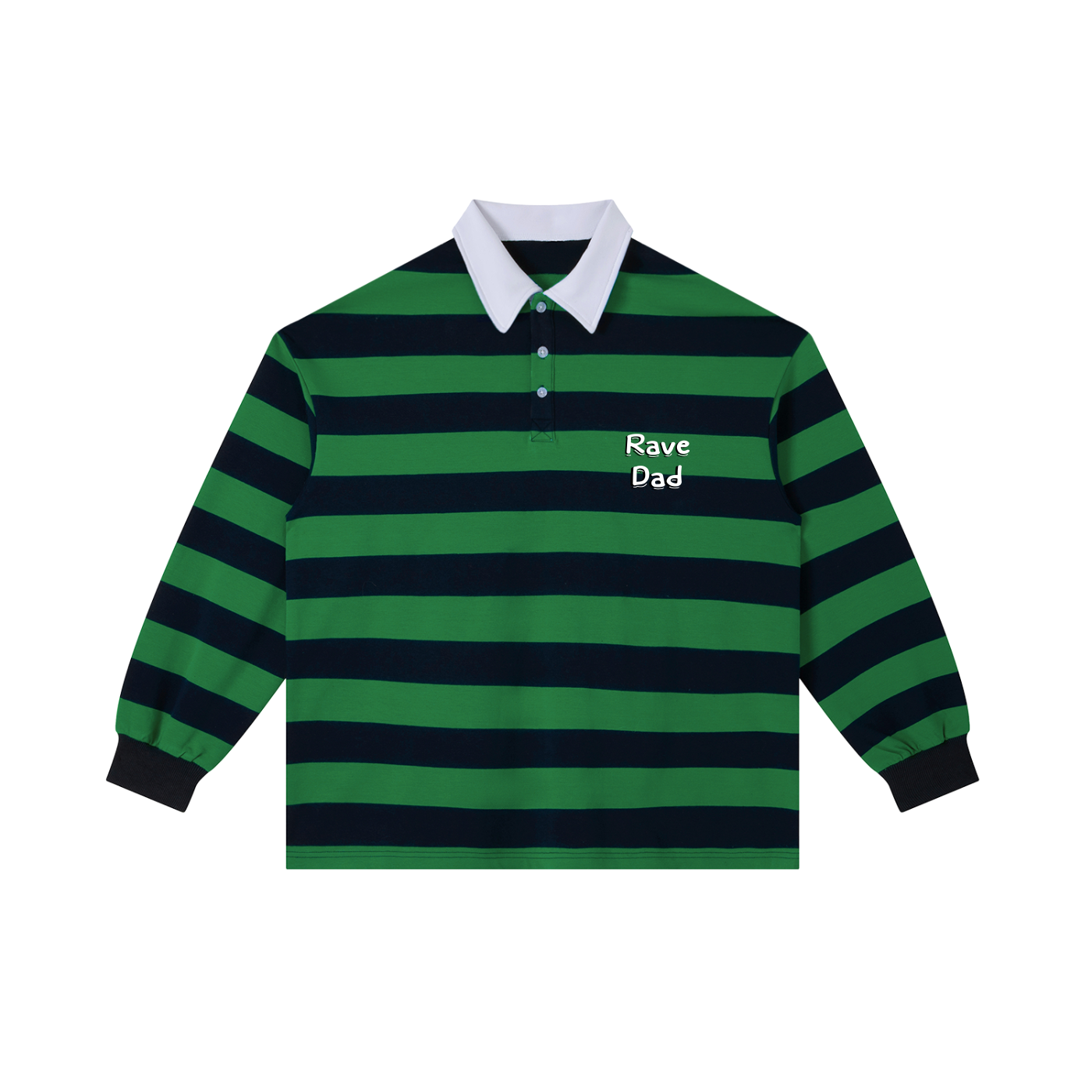 Rave Dad Stripe Polo Shirt in Green with Navy Blue by Rave Uniform