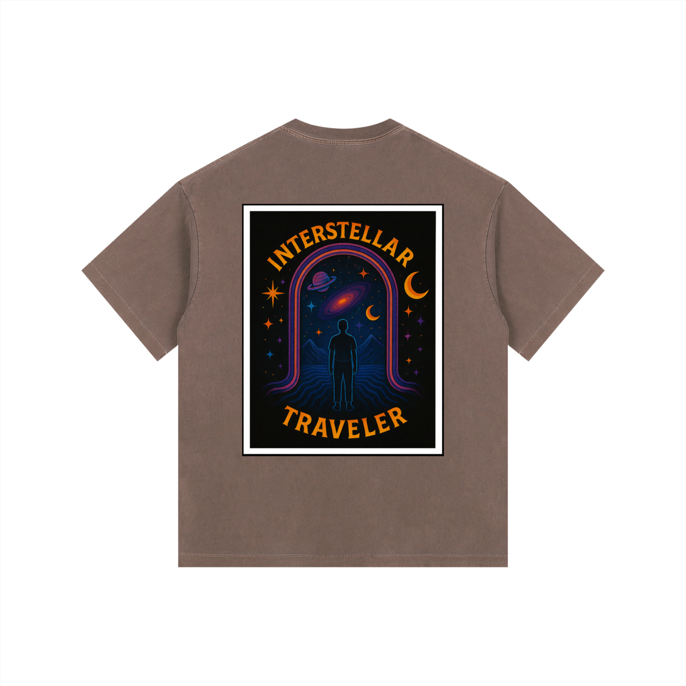 Interstellar Traveller Oversized T-Shirt in Coffee detail view by Rave Uniform