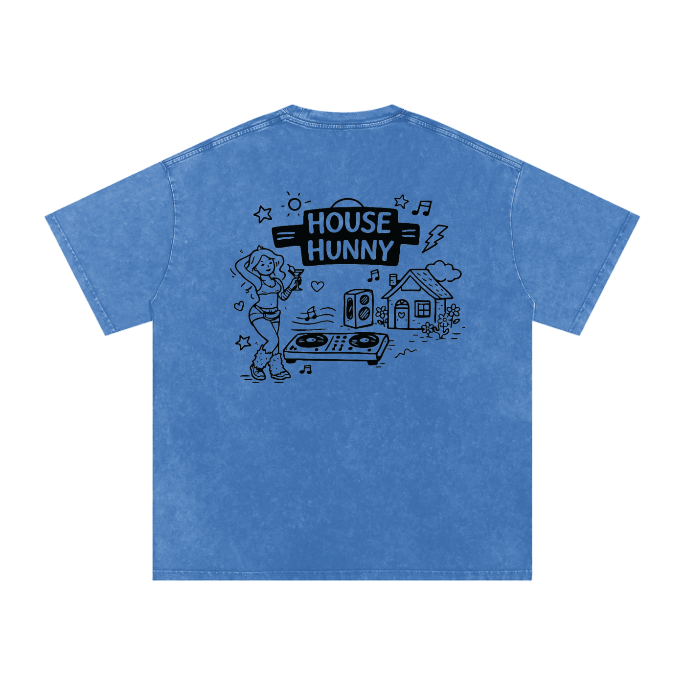 House Hunny Oversized Vintage T-Shirt in Light Blue detail view by Rave Uniform