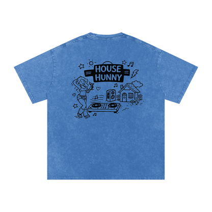 House Hunny Oversized Vintage T-Shirt in Light Blue detail view by Rave Uniform