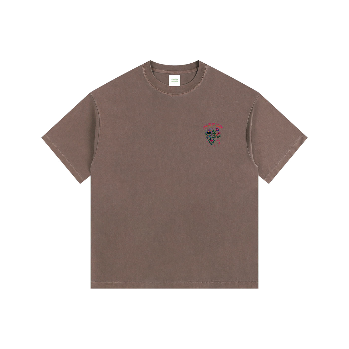 Inner Garden Oversized T-Shirt in Coffee detail view by Rave Uniform