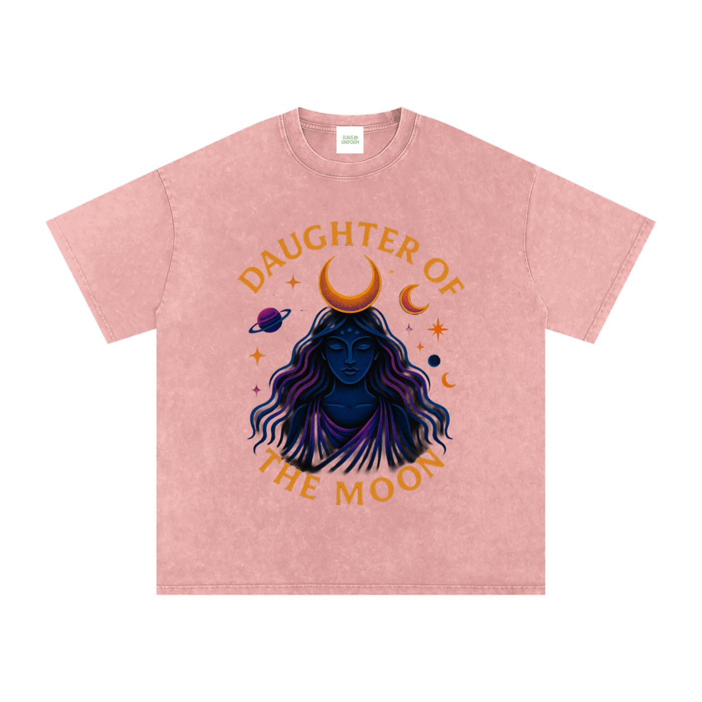 Daughter of The Moon Oversized Vintage T-Shirt in Light Pink detail view by Rave Uniform