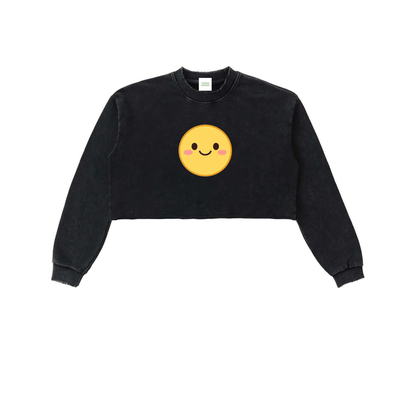 Smiley Cropped Sweatshirt in Black by Rave Uniform