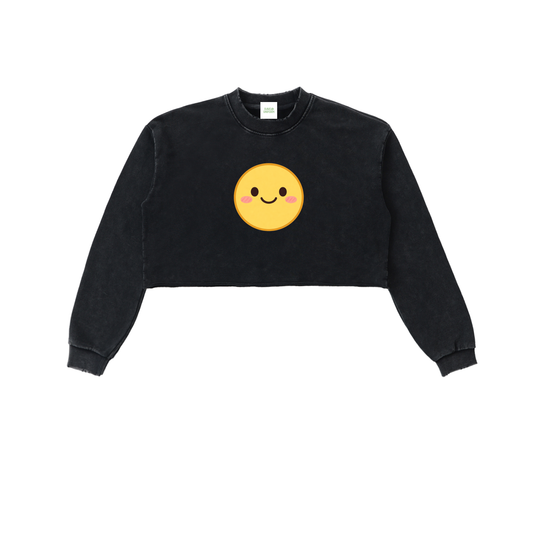 Smiley Cropped Sweatshirt in Black by Rave Uniform