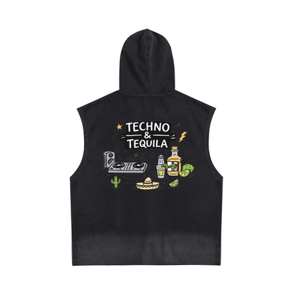 Techno & Tequila Zip-Up Sleeveless Hoodie in Black alternate view by Rave Uniform