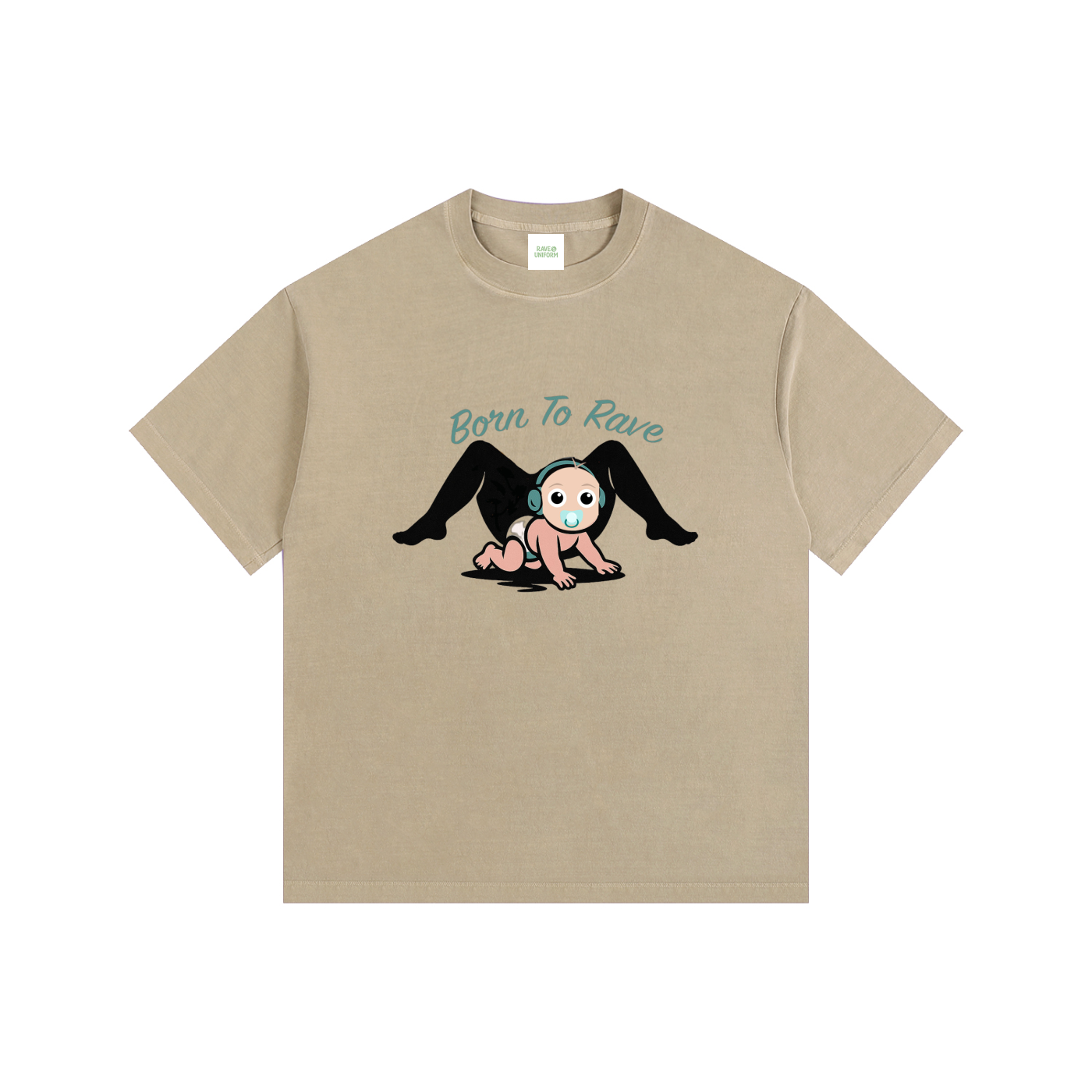 Born To Rave Oversized T-Shirt in Khaki by Rave Uniform