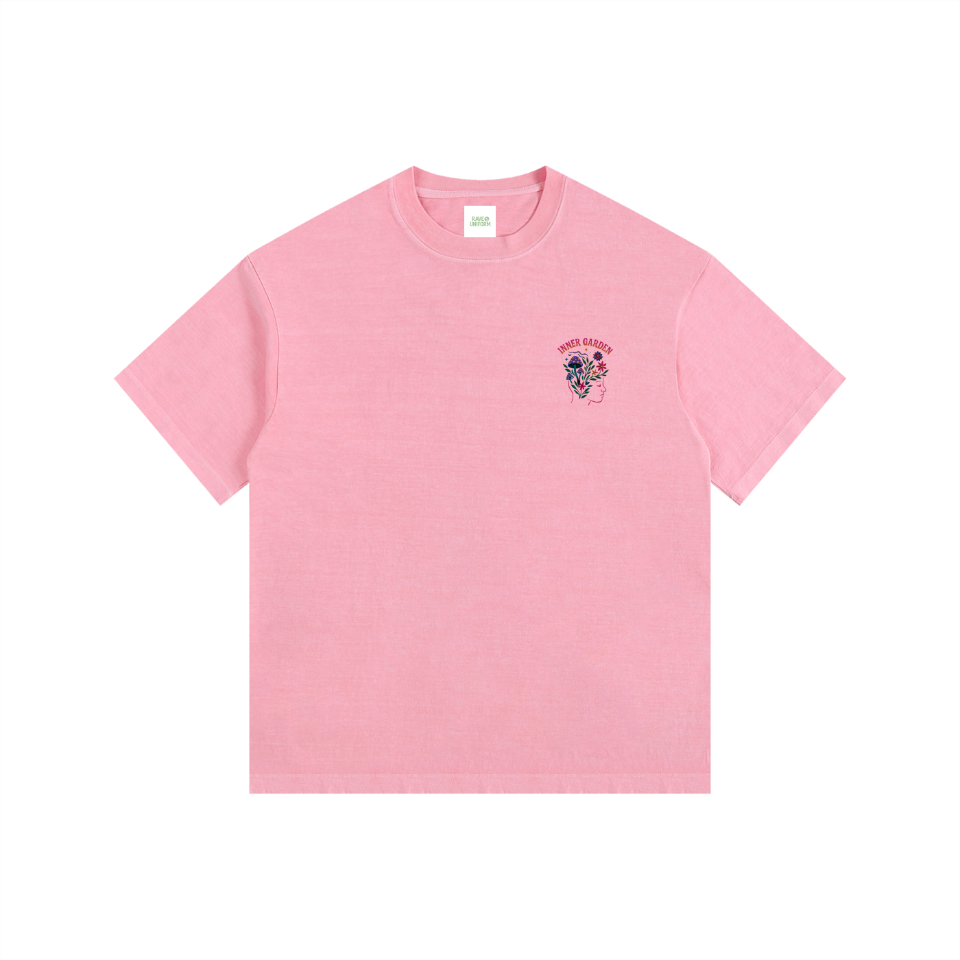Inner Garden Oversized T-Shirt in Pink detail view by Rave Uniform