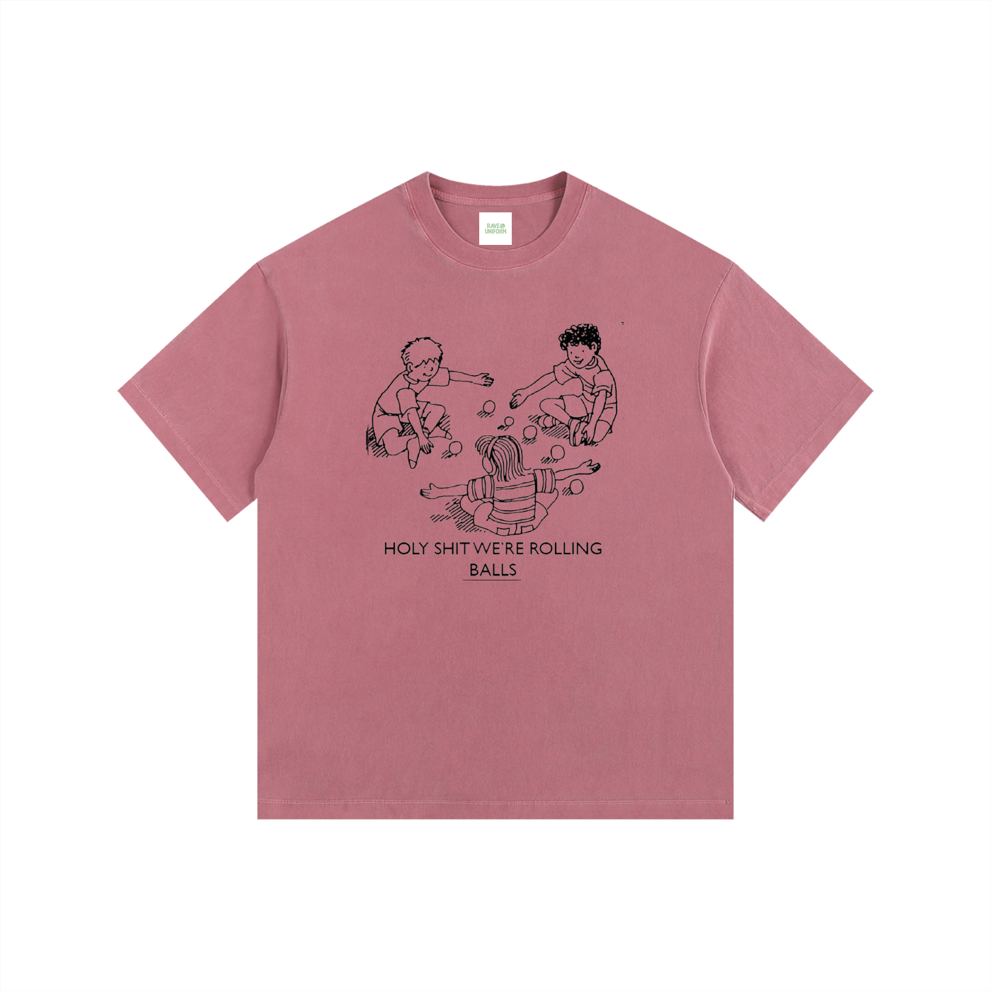 Rolling Balls Oversized T-Shirt in Ancora Red detail view by Rave Uniform