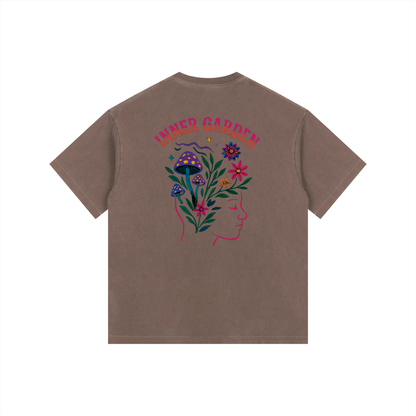 Inner Garden Oversized T-Shirt in Coffee detail view by Rave Uniform