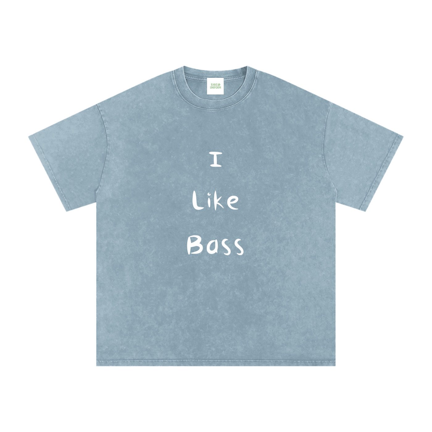 I Like Bass Oversized Vintage T-Shirt in Blue Jeans detail view by Rave Uniform