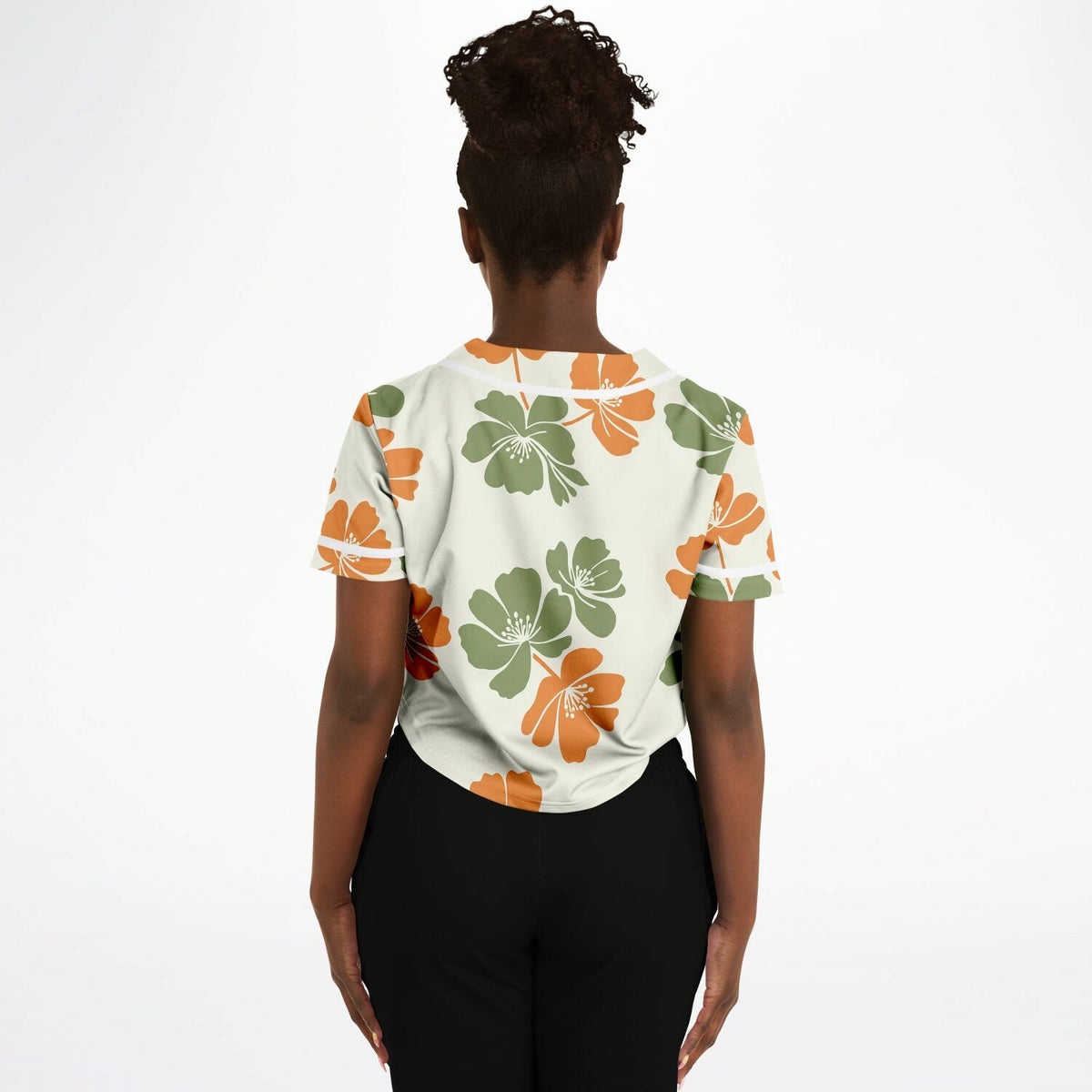 Floral Breeze Cropped Baseball Jersey, back, on model