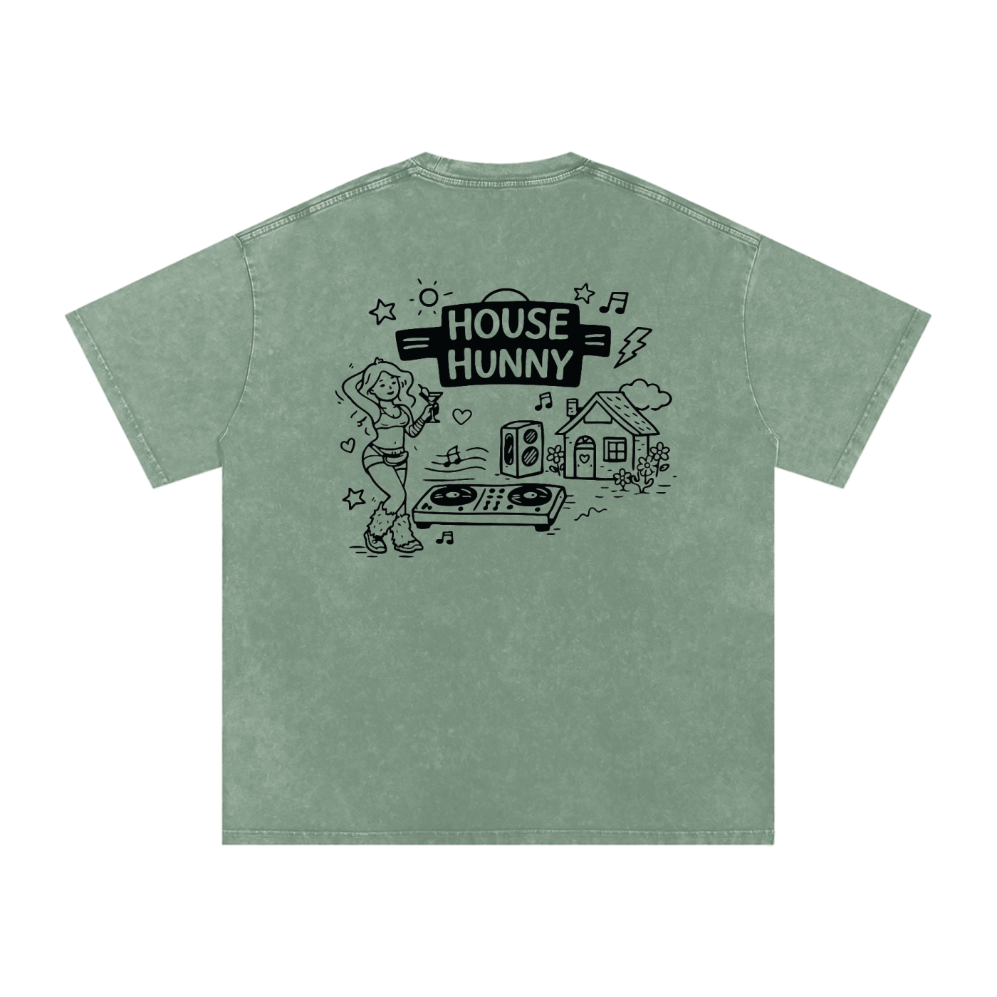 House Hunny Oversized Vintage T-Shirt in Bean Green alternate view by Rave Uniform