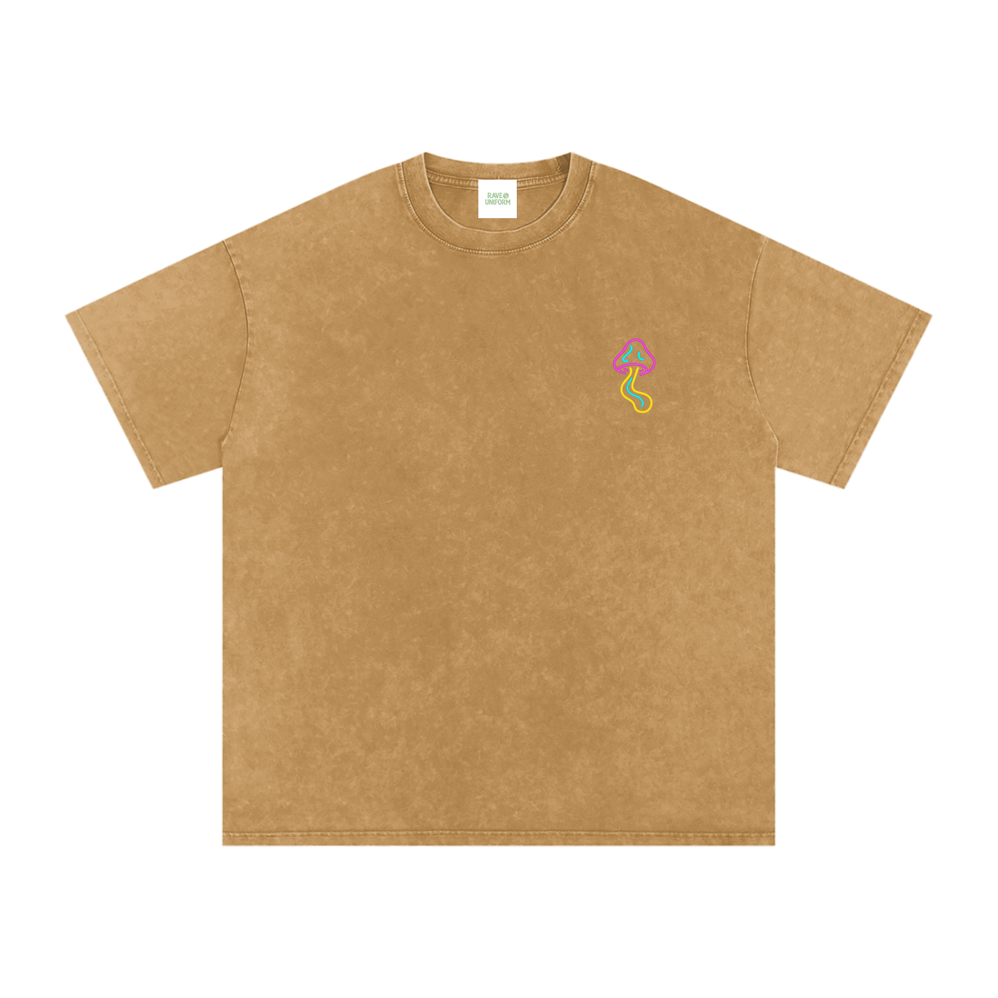 Glowing Mushroom Oversized Vintage T-Shirt in Light Brown detail view by Rave Uniform