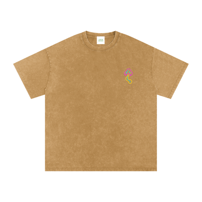 Glowing Mushroom Oversized Vintage T-Shirt in Light Brown detail view by Rave Uniform